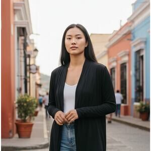 Lands End Cardigan Sweater Womens 2X Blue Open Front Lightweight Knit